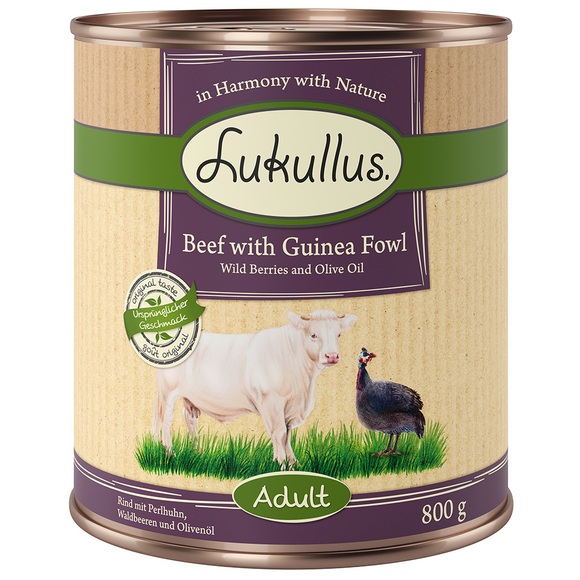 Lukullus Naturkost Adult Getreidefrei 6 x 800 g - Rind & Perlhuhn