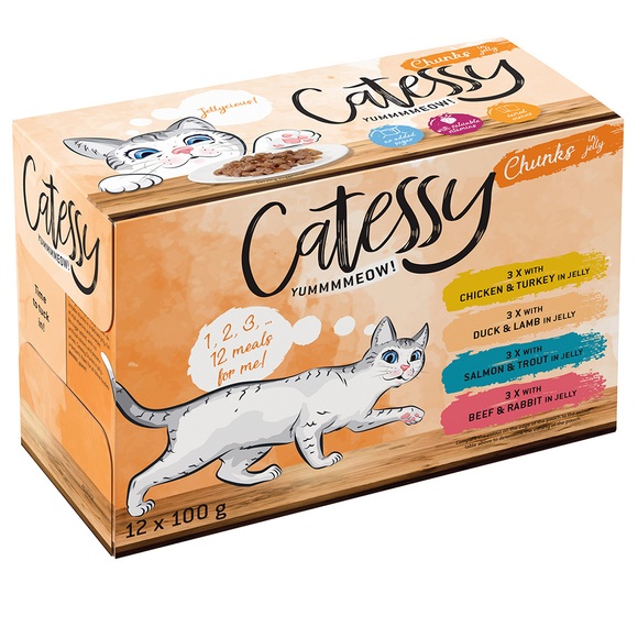 Gemischtes Paket: Catessy Häppchen 24 x 100 g - Häppchen in Gelee + Häppchen in Sauce