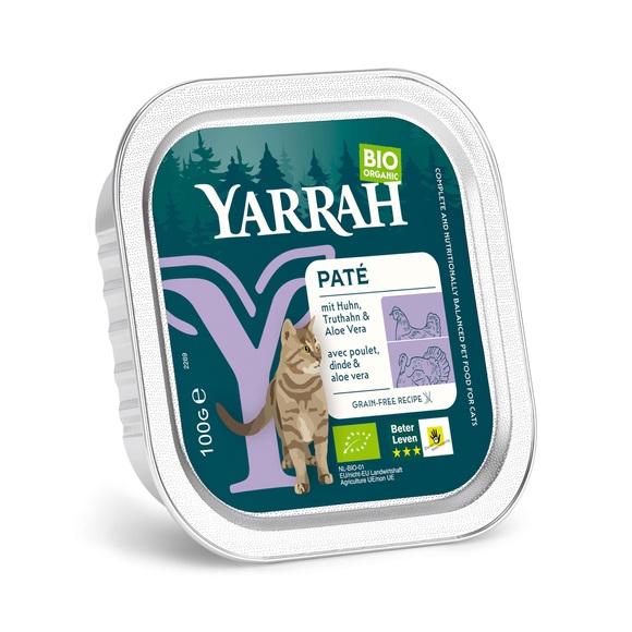 14 + 4 gratis! 18 x 100 g Yarrah Bio Schälchen - Pâté: Huhn & Truthahn mit Aloe Vera