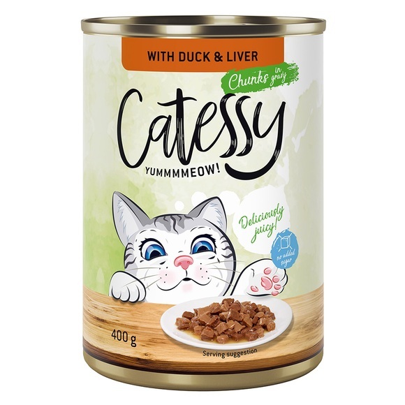 Sparpaket Catessy Häppchen in Sauce oder Gelee 24 x 400 g - mit Ente und Leber in Sauce