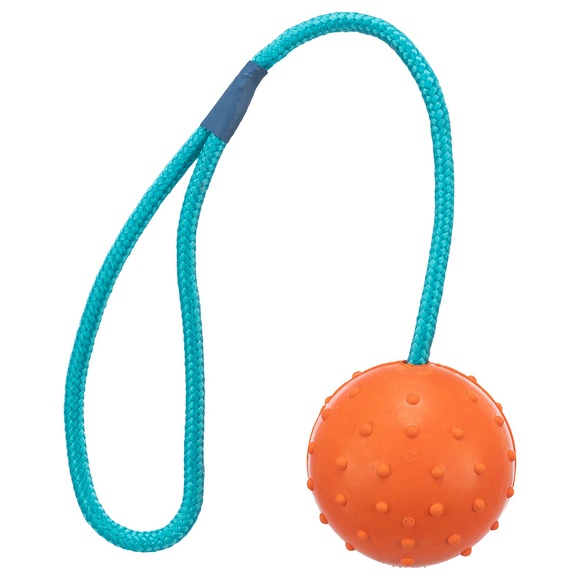 Trixie Hundespielzeug Gummiball mit Schnur - Ball ca. Ø 6 cm, Kordel 30 cm lang