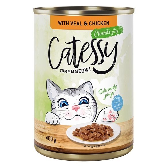 Sparpaket Catessy Häppchen in Sauce oder Gelee 12 x 400 g - mit Kalb und Huhn in Sauce
