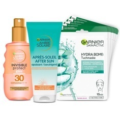 Garnier Ambre Solaire Garnier Ambre Solaire Coffret Young Summer Beauty - Glow Sonnenschutz-Spray + After Sun beruhigende Feuchtigkeits-Milch + Hydra Bomb Tuchmaske Aloe Vera sonnenpflegeset 1.0 pieces