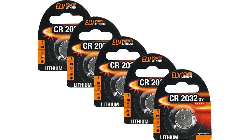 ELV Power Lithium-Knopfzelle CR 2032, 5er Pack