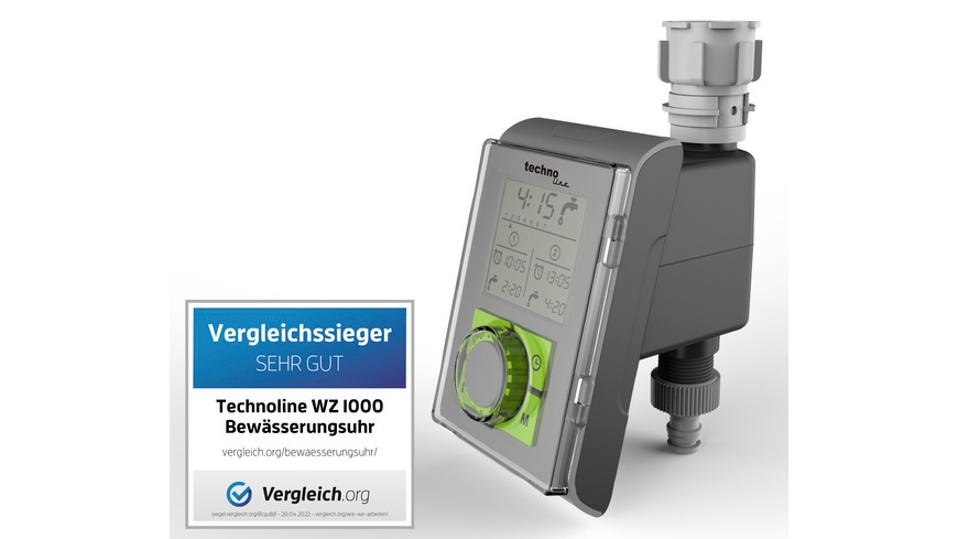 technoline Bewässerungscomputer WZ 1000 mit Display, für Standard-Wasserhähne, Batteriebetrieb