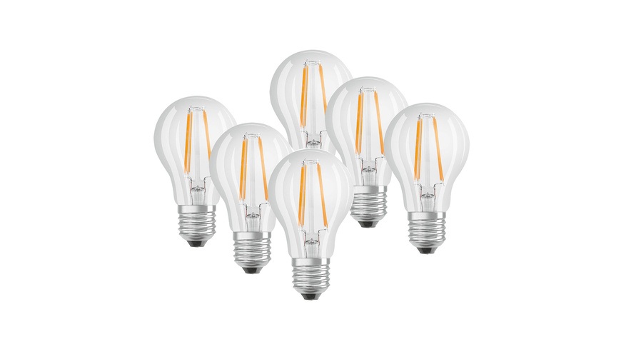 OSRAM 6er Set 7-W-Filament-LED-Lampe E27, warmweiß, klar