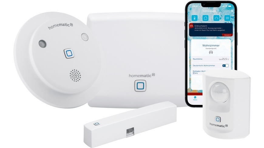 Homematic IP Starter Set Alarm mit Access Point, Alarmsirene, Tür-/Fensterkontakt und Bewegungsmelder