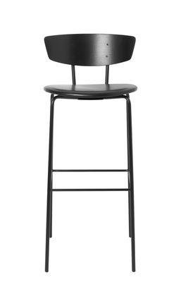 Ferm Living-Herman Bar Chair High, Black/Black Leather
