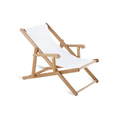 Chelsea Liegestuhl / Teakholz & Baumwollstoff Multiposition - Unopiu weiß/holz natur en holz