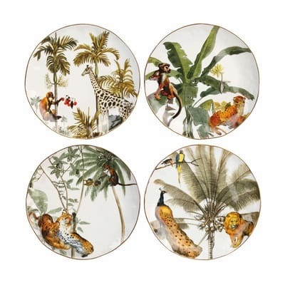 Jungle Teller / 4er Set - Porzellan - & klevering bunt en keramik