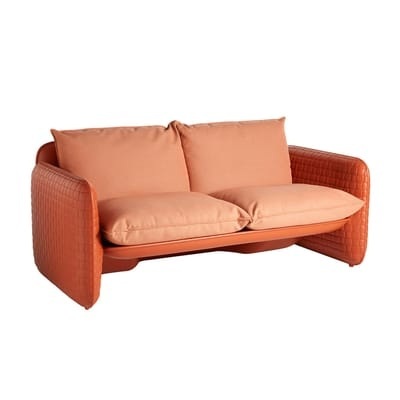 Mara Sofa / L 180 cm - Polyethylen in Ledergeflecht-Optik & Stoff - Slide orange en plastikmaterial/textil