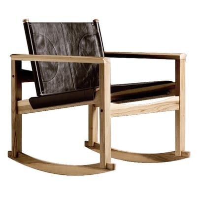 Schaukelstuhl Peglev leder braun holz natur - Objekto braun en leder