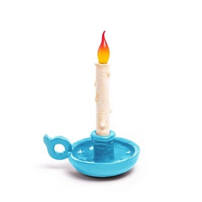 Grimm Bugia Lampe ohne Kabel / H 31 cm - Aufladbar über USB - Seletti blau en plastikmaterial