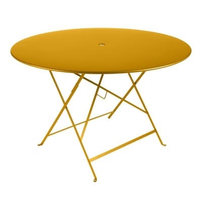Bistro Klapptisch / Ø 117 cm - für 6 bis 8 Personen - mit Sonnenschirmloch - Fermob gelb/orange en metall