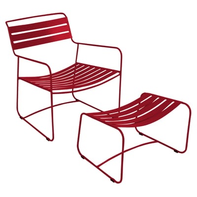 Surprising Lounger Set Sessel & Fußstütze Ensemble Sessel + Fußablage - Fermob rot en metall