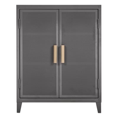 Vestiaire bas Perforé Ablage niedriger Kleiderschrank / Lochblech & Eichenholz - Tolix grau en metall