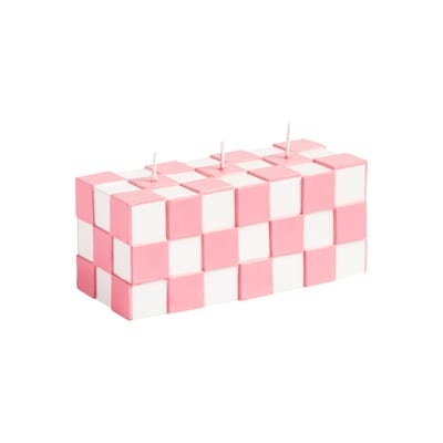 Check Kerze / 3 Dochte - L 14 x H 6 cm - & klevering weiß/rosa en wachs