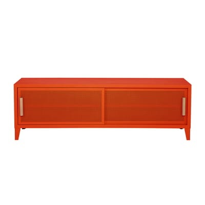 B2 Bas Perforé TV Möbel / 160 x H 51 cm - Griffe aus Eiche - Tolix orange en metall