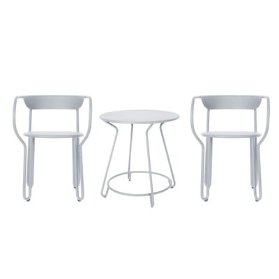 Tisch und Sitzgarnitur Huggy metall grau / Tisch Ø 75 cm + 2 Sessel - Maiori grau en metall
