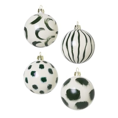 Weihnachtskugel glas grün / 4er-Set - Handbemaltes Glas - Ferm Living grün en glas