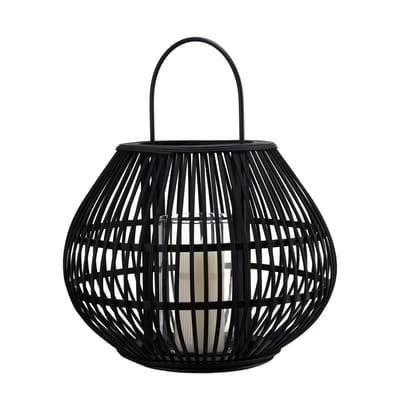 Laterne Striped Apple holz schwarz / Bambus - H 46 cm - Pols Potten schwarz en holz