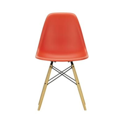 DSW - Eames Plastic Side Chair Stuhl / (1950) - Helles Holz - Vitra rot en plastikmaterial