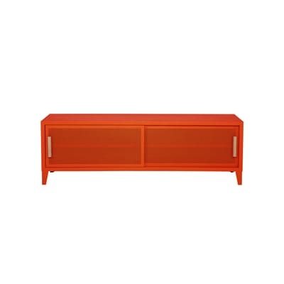 B2 Bas Perforé TV Möbel / 120 x H 51 cm - Griffe aus Eiche - Tolix orange en metall