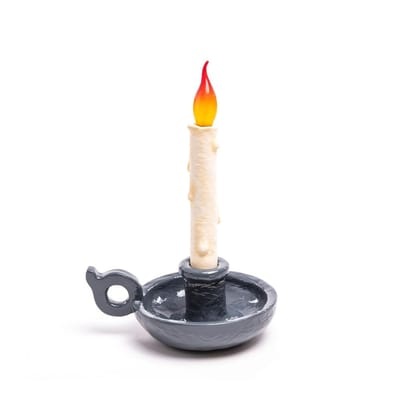 Grimm Bugia Lampe ohne Kabel / H 31 cm - Aufladbar über USB - Seletti grau en plastikmaterial