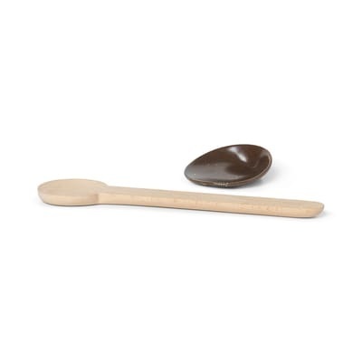 Löffel aus Holz L 30 cm + Löffelablage aus Porzellan - Ferm Living holz natur en keramik/holz