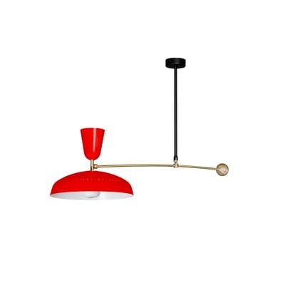 G1 Pendelleuchte / Neuauflage des Originalmodells von 1951, Pierre Guariche - L 115 cm - SAMMODE STUDIO rot en metall