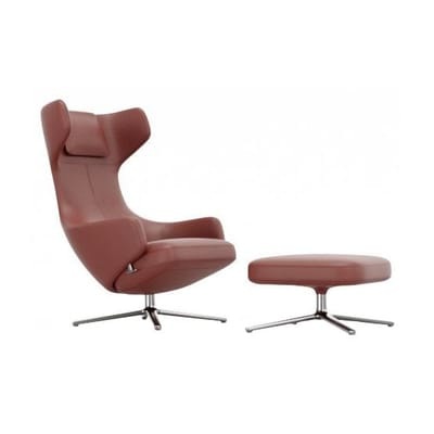 Grand Repos Set Sessel & Fußstütze / dreh- & & lehnbar - Leder - Vitra braun en leder