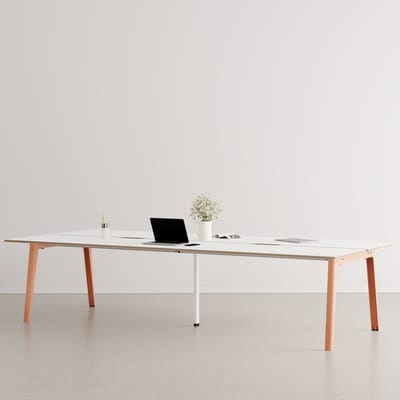 New Modern Bureau open space / 6 places - 320 x 140 cm / Stratifié & pied central blanc - TIPTOE rosa en metall/holz