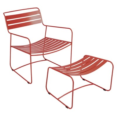 Surprising Lounger Set Sessel & Fußstütze Ensemble Sessel + Fußablage - Fermob rot en metall