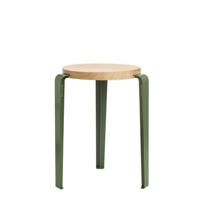 Stappelbarer Hocker Lou metall grün holz natur / H 45 cm - Stahl & Eiche - TIPTOE en