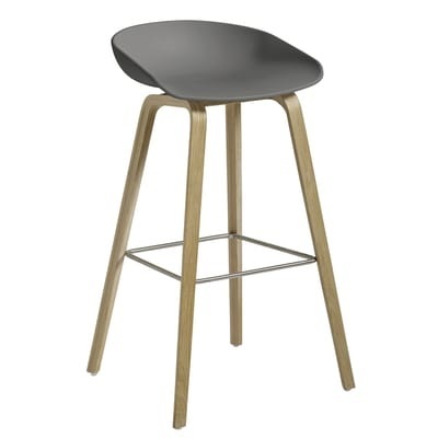 Barhocker About a stool AAS 32 plastikmaterial grau holz natur / H 75 cm - Kunststoff, Stuhlbeine Holz - Hay grau en plastikmaterial
