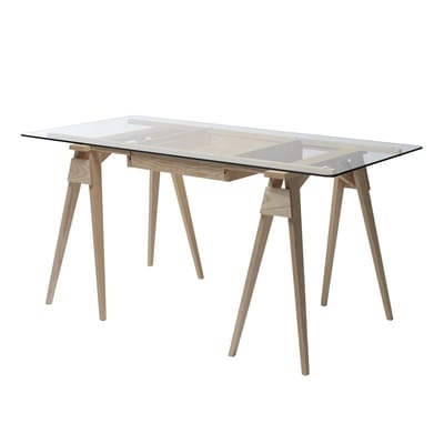 Schreibtisch Arco glas holz natur / Glas und Holz - 150 x 75 cm - Design House Stockholm holz natur en glas
