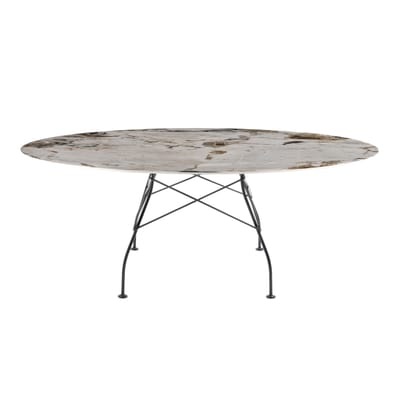 Glossy Marble Ovaler Tisch / 192 x 118 cm - Steinzeug in Marmor-Optik - Kartell braun/beige en keramik/stein