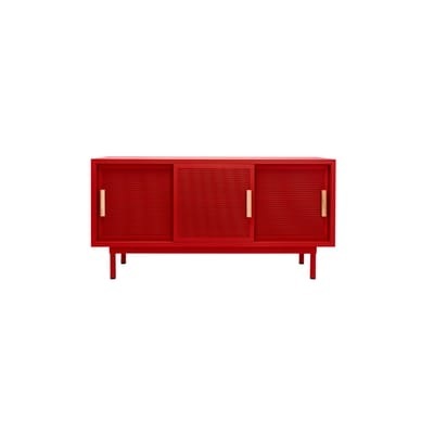 Anrichte 3 portes metall rot / L 150 x H 75 cm - Lochstahl & Eiche - Tolix rot en metall