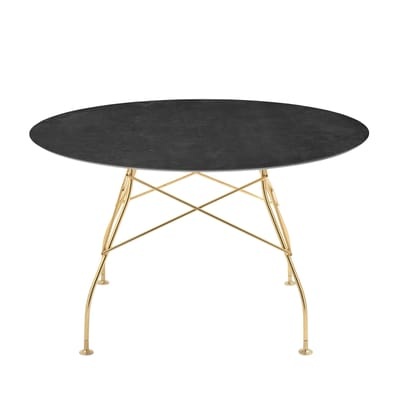 Kartell - Runder Tisch Glossy Diam Beige, Braun & Verchromt Ø 128 cm - 04580cn