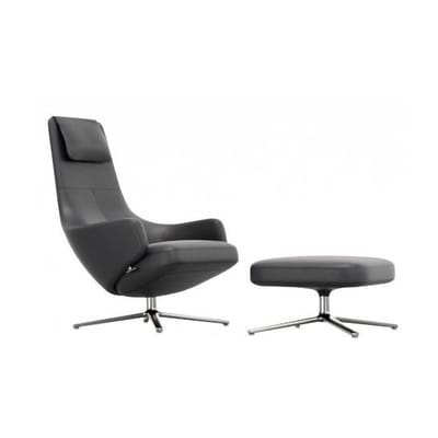 Repos Set Sessel & Fußstütze / Dreh- & neigbar - Leder - Vitra schwarz en leder
