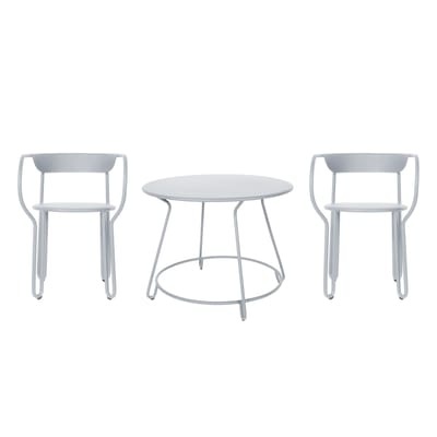Tisch und Sitzgarnitur Huggy metall grau / Tisch Ø 100 cm + 2 Sessel - Maiori grau en metall