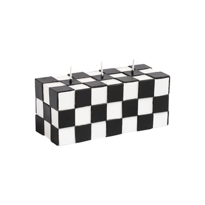 Check Kerze / 3 Dochte - L 14 x H 6 cm - & klevering weiß/schwarz en wachs