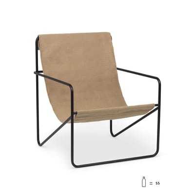 Desert Sessel / Gestell schwarz - Plastikflaschen-Recycling - Ferm Living weiß/beige en textil