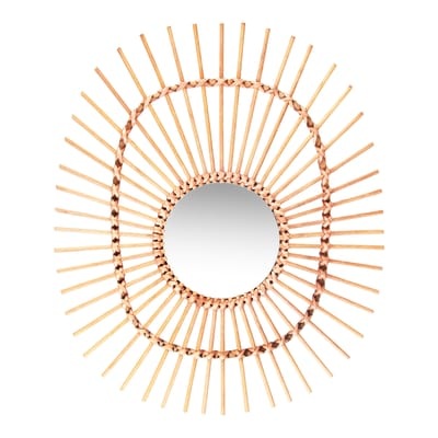 Wandspiegel Bamboo Oval faser beige holz natur / Rattan - Ø 50 cm - & klevering beige en faser