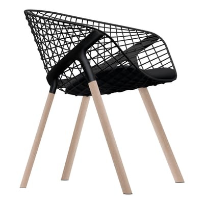 Sessel Kobi Wood metall holz schwarz / Stuhlbeine aus Eiche - mit kleinem Sitzkissen - Alias schwarz en metall