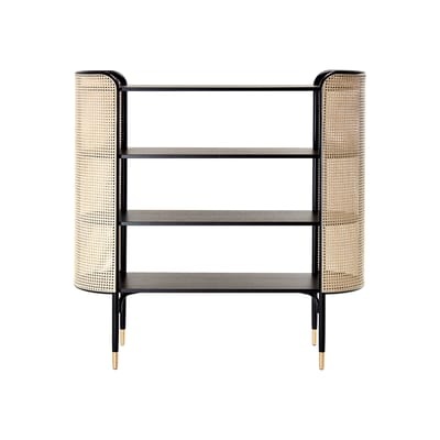Mos Regal / L 136 x H 140 cm - Rohrgeflecht & Holz - Wiener GTV Design schwarz/beige en faser/holz