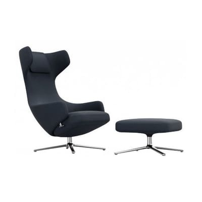 Grand Repos Set Sessel & Fußstütze / Dreh- & neigbar - Stoff - Vitra blau en textil