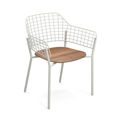 Lyze Stapelbarer Sessel / Sitzfläche Teakholz - Emu weiß/holz natur en metall/holz
