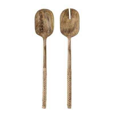 Juni Salatbesteck / Holz & geflochtener Bambus - Bloomingville beige en holz