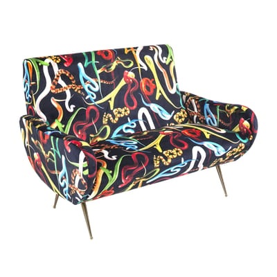 Sofa Toiletpaper textil bunt schwarz / 2-Sitzer - Schlangen - Seletti bunt en textil